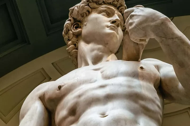 Michelangelo's David in close detail at the Accademia Gallery, the museum in Florence, Italy with the statue of David